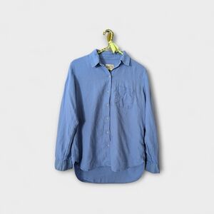 Linen Blend Button Down XS Periwinkle Blue Coastal Grandpa Oversized